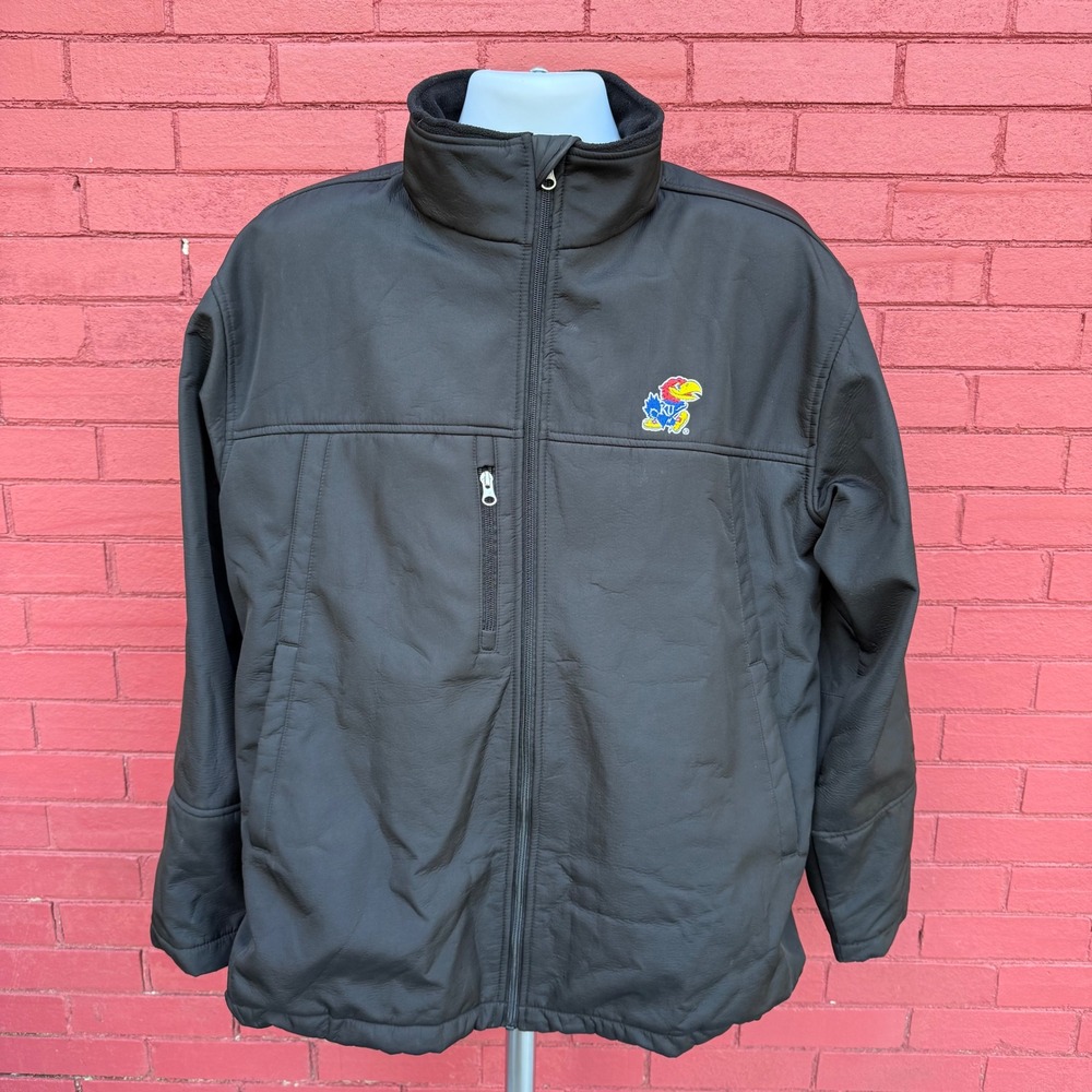 Genuine Stuff Kansas Jayhawks KU Jacket‎ Men Large Embroidered Zip Football